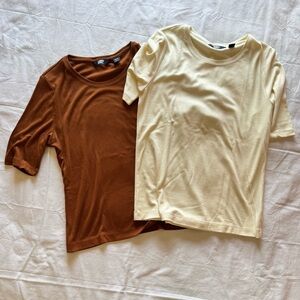 NWOT Size M petite Lands' End Brown & Cream Ribbed Top - 2 for 1
